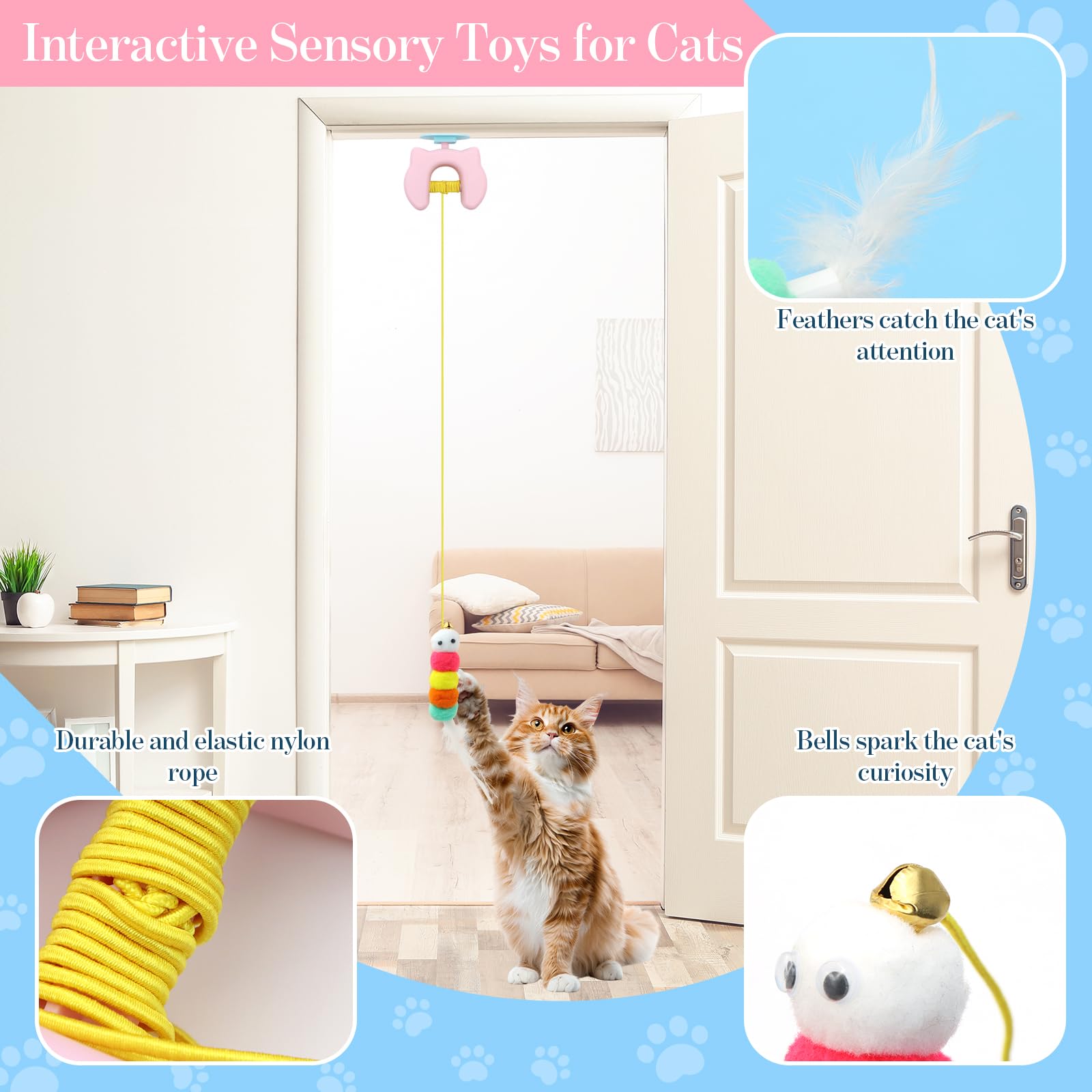 Automatic Door Frame Cat Toy – Interactive Hanging String Toy with 3 Attachments, USB Rechargeable
