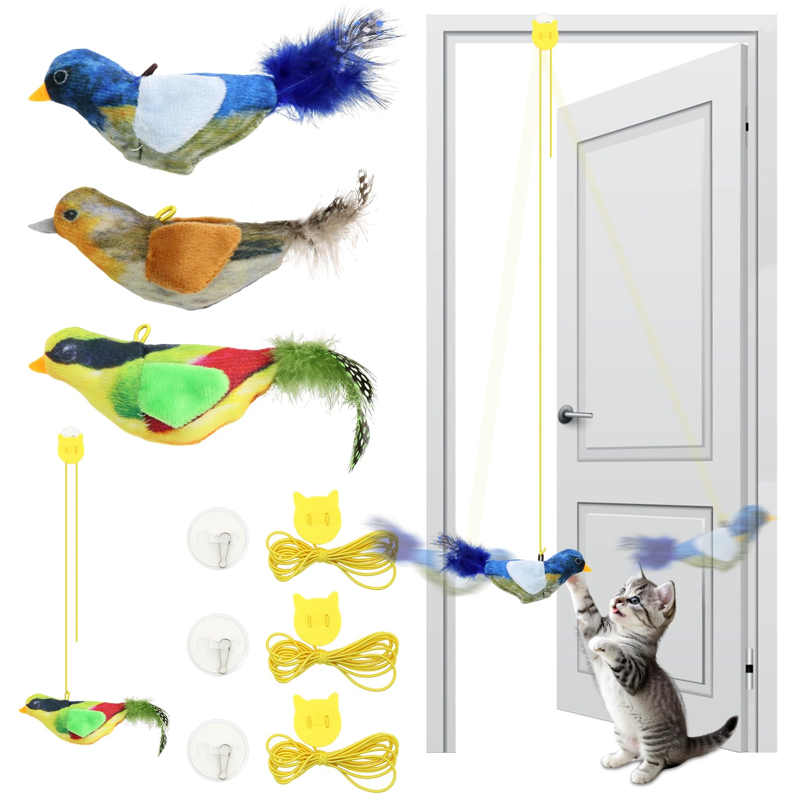 Automatic Door Frame Cat Toy – Interactive Hanging String Toy with 3 Attachments, USB Rechargeable