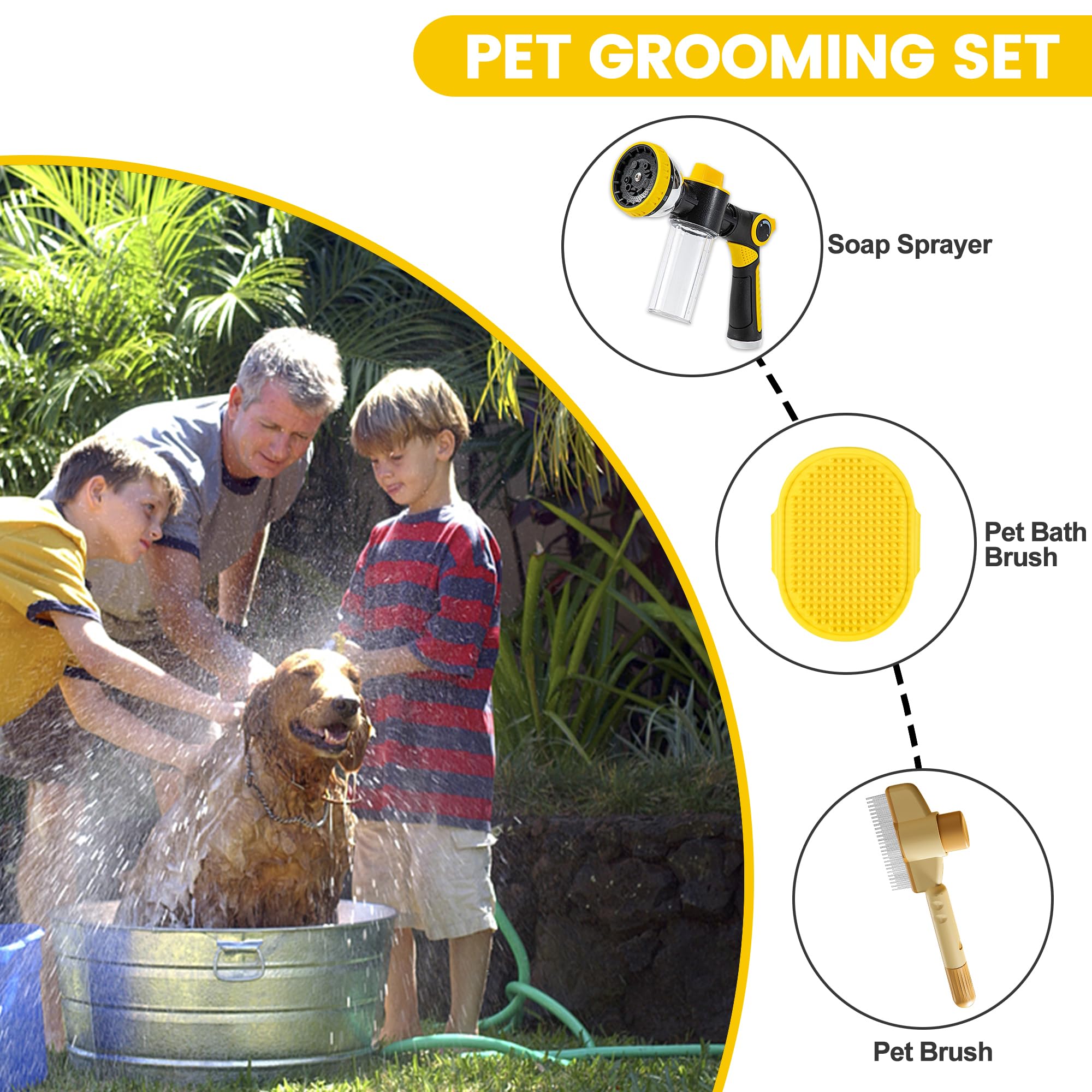 10-in-1 Dog Washing Hose Attachment – Soap Sprayer Nozzle with Foam Dispenser, Dog Bath Brush & Pet Comb for Easy Pet Cleaning