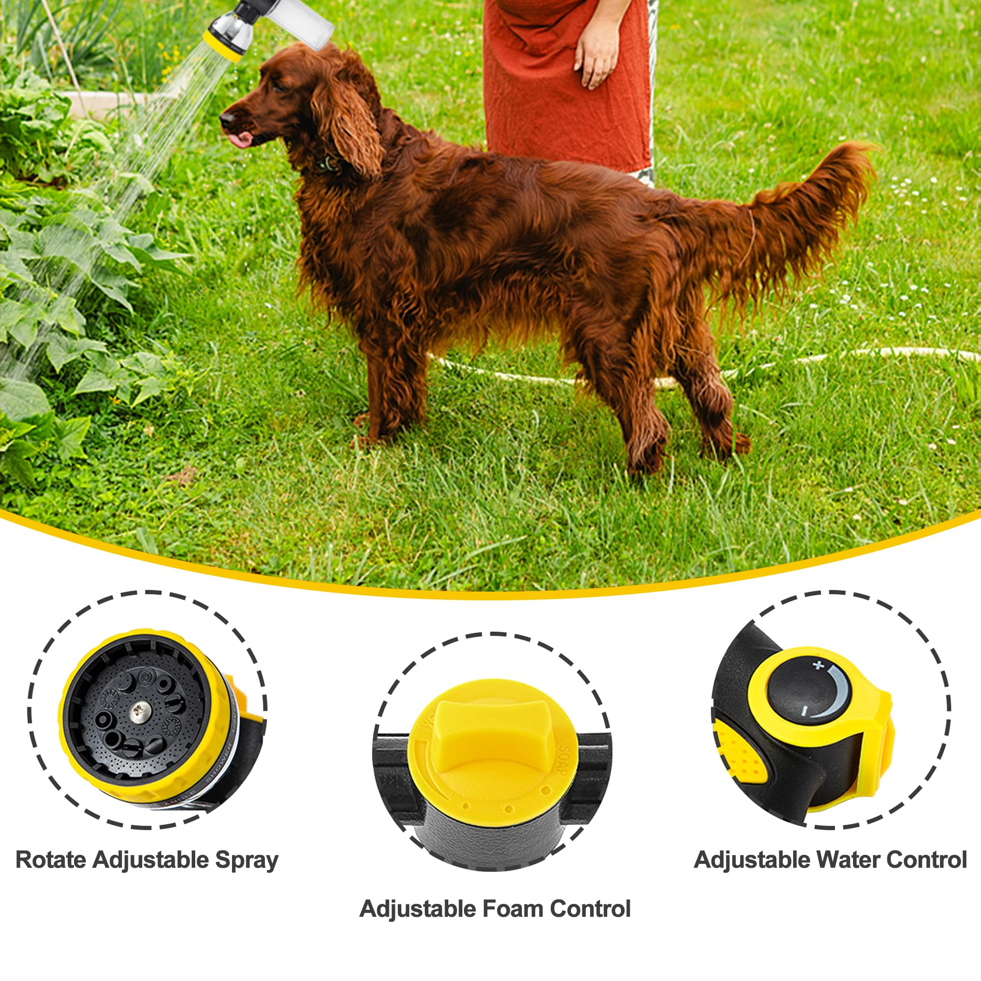 10-in-1 Dog Washing Hose Attachment – Soap Sprayer Nozzle with Foam Dispenser, Dog Bath Brush & Pet Comb for Easy Pet Cleaning