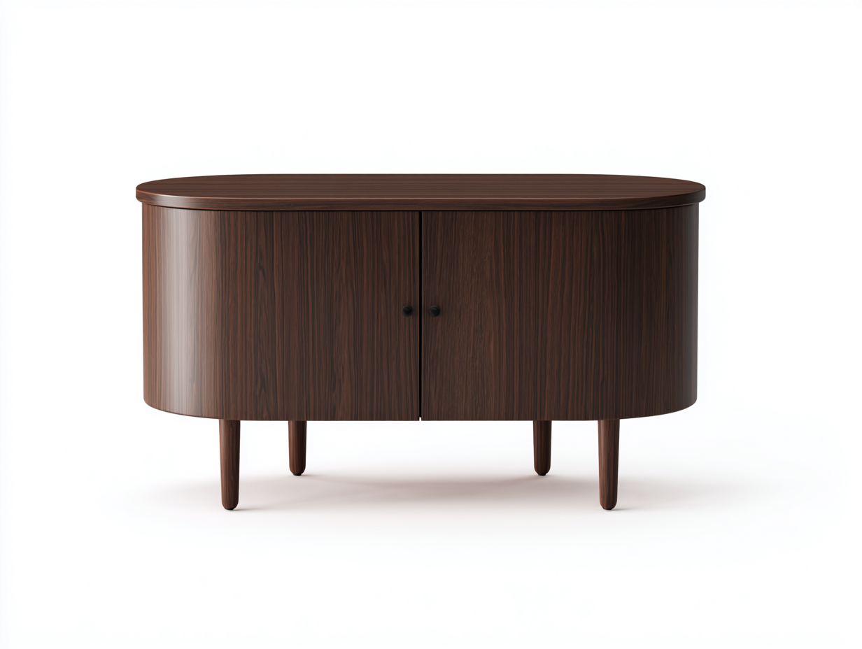 Aparador de salón y comedor - madera ovalada - 165x43x76 cm - nogal oscuro - estilo moderno con puertas lisas-Cottagetnest