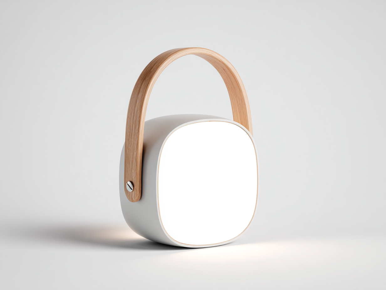 Farol de exterior - pantalla cuadrada redondeada y asa de madera - 22x16x28 cm - blanco y madera clara - estilo minimalista-Cottagetnest