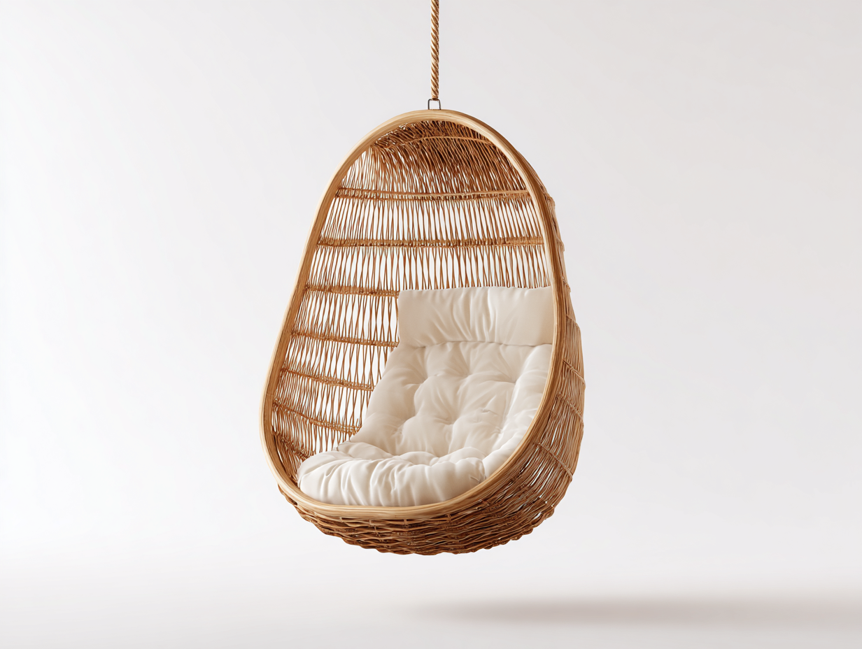 Silla colgante de exterior de ratán - 98x84x130 cm - natural y crema - respaldo alto-Cottagetnest