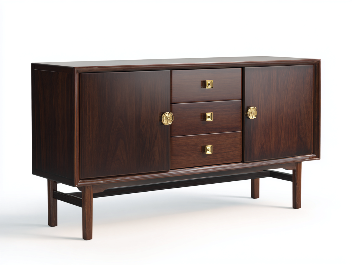 Aparador de salón y comedor - madera nogal oscuro - 170x45x82 cm - marrón oscuro y dorado - estilo elegante con patas altas-Cottagetnest