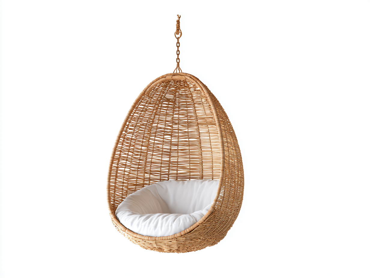 Silla colgante de exterior de ratán natural - 88x76x118 cm - natural y blanco - diseño compacto-Cottagetnest