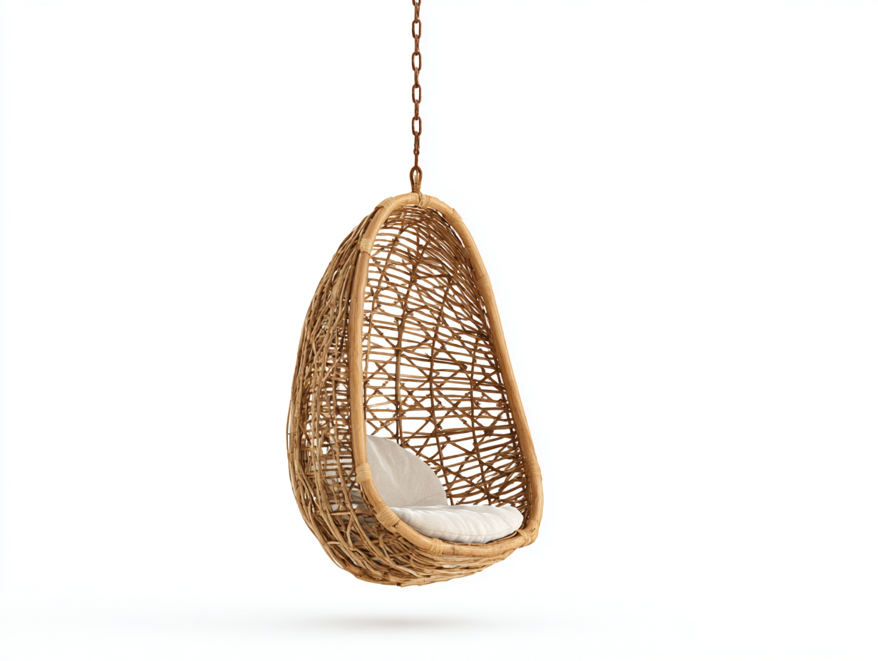 Silla colgante de exterior de ratán - 92x80x122 cm - natural y crema - cesta trenzada-Cottagetnest