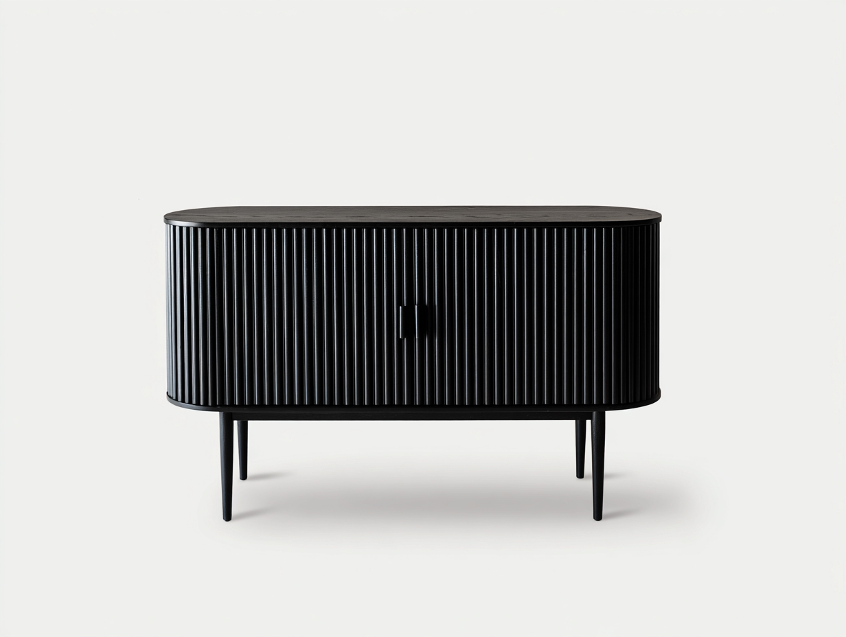 Aparador de salón y comedor - madera acanalada - 160x45x78 cm - negro - estilo moderno con patas altas-Cottagetnest