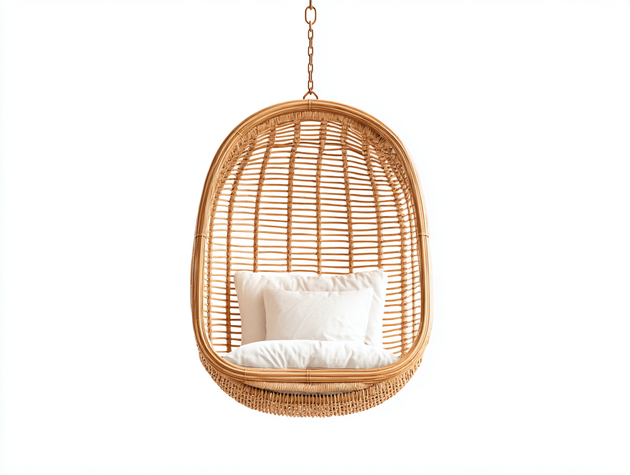 Silla colgante de exterior de ratán - 100x85x128 cm - natural y blanco - asiento acolchado-Cottagetnest