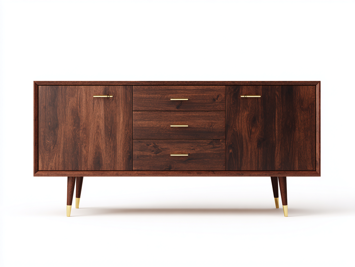 Aparador de salón y comedor - madera rojiza - 176x44x79 cm - marrón rojizo y dorado - estilo clásico moderno con puertas-Cottagetnest