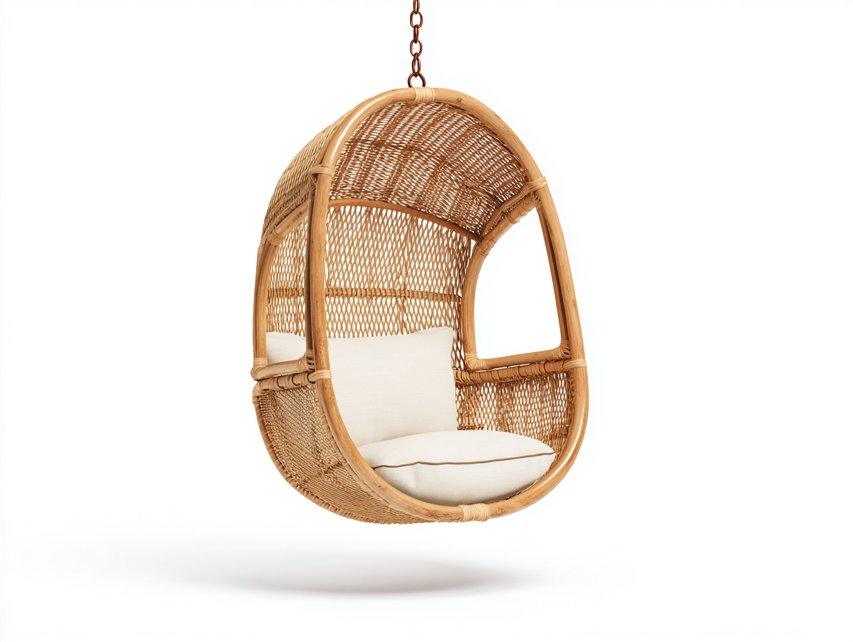 Silla colgante de exterior de ratán natural - 95x75x125 cm - natural y crema - diseño ovalado-Cottagetnest
