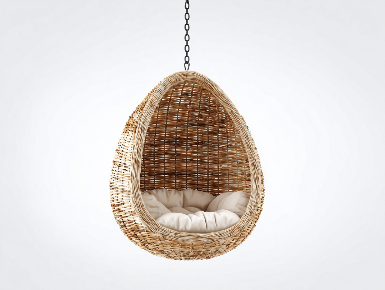 Silla colgante de exterior tipo huevo - 95x82x125 cm - natural y crema - tejido abierto-Cottagetnest