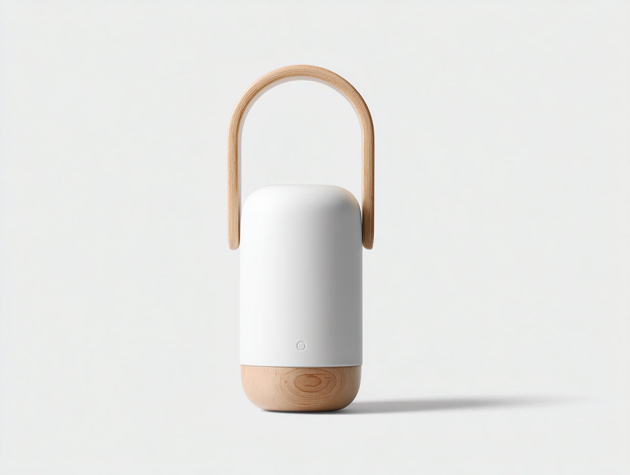 Farol de exterior - cuerpo cilíndrico y asa curvada - 17x17x34 cm - blanco y madera clara - estilo nórdico para jardín-Cottagetnest