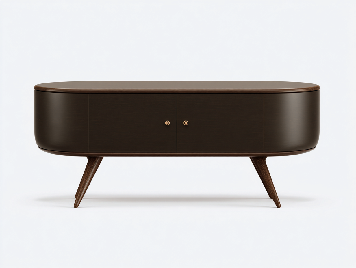 Aparador de salón y comedor - madera curvada - 170x44x78 cm - marrón oscuro - estilo retro con patas inclinadas-Cottagetnest