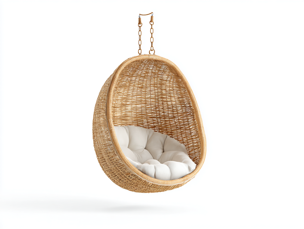 Silla colgante de exterior de ratán natural - 90x78x120 cm - natural y crema - estilo bohemio-Cottagetnest