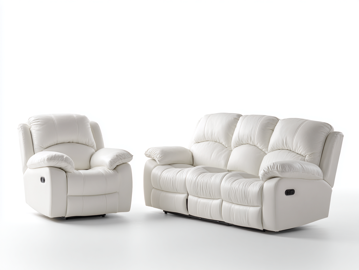 Relaxsofa Sets Kunstleder 205x95x102 cm - Cremeweiß - Modernes Design mit Relaxfunktion geeignet für Wohnzimmer-Oakmylab