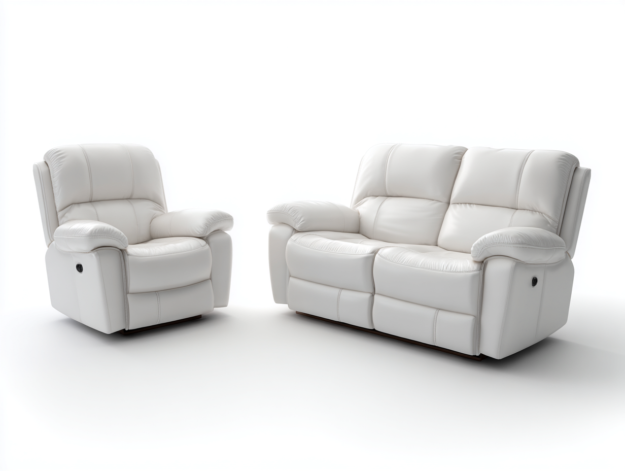 Relaxsofa Sets Kunstleder 202x94x101 cm - Cremeweiß - Modernes Design mit Relaxfunktion geeignet für Wohnzimmer-Oakmylab