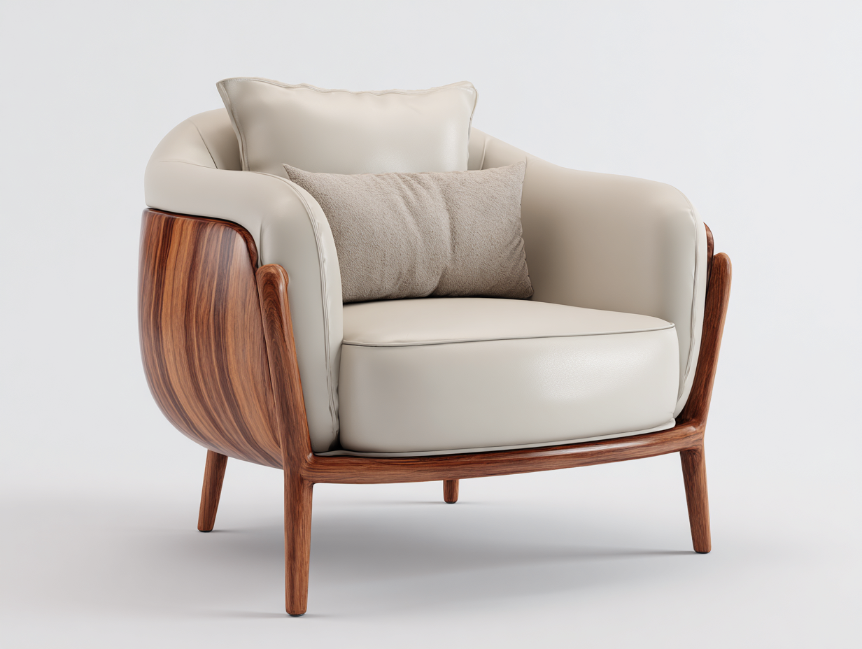 Sessel Kunstleder Holz 78x82x85 cm - Beige - Modernes Design geeignet für Wohnzimmer-Oakmylab