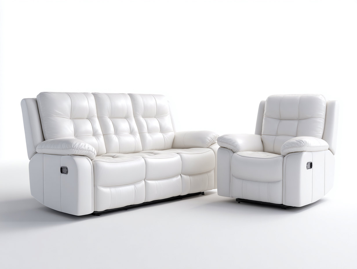 Relaxsofa Sets Kunstleder 185x98x103 cm - Weiß - Elektrische Relaxfunktion für Wohnzimmer geeignet-Oakmylab