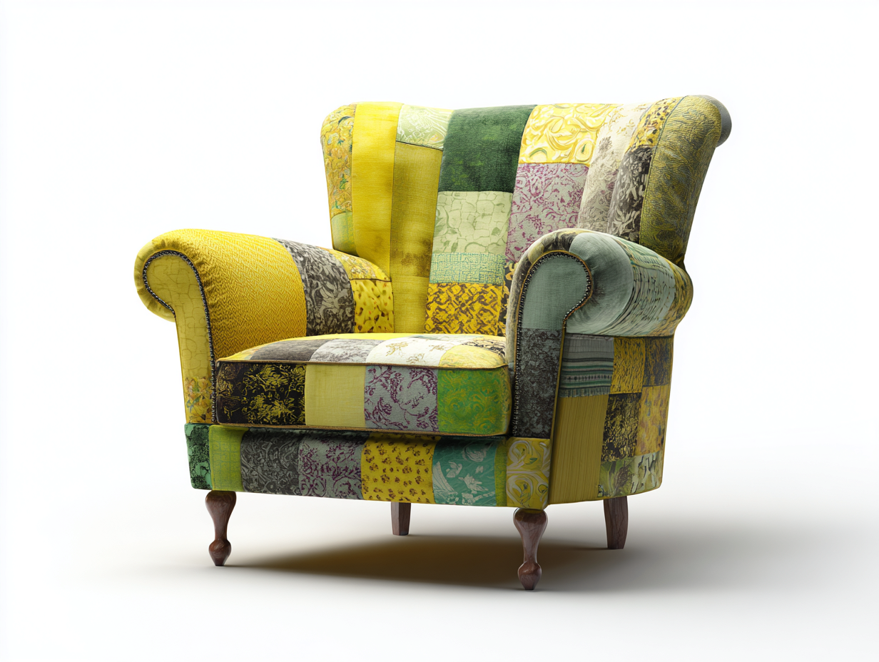 Sessel Stoff Holz 80x85x90 cm - Mehrfarbig - Modernes Patchwork Design geeignet für Wohnzimmer-Oakmylab