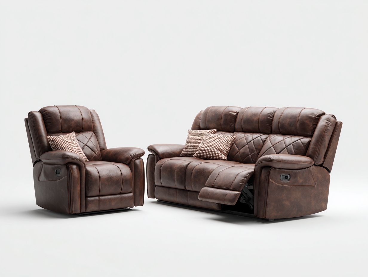 Relaxsofa Sets Kunstleder 205x95x102 cm - Braun - Modernes Design mit Relaxfunktion geeignet für Wohnzimmer-Oakmylab