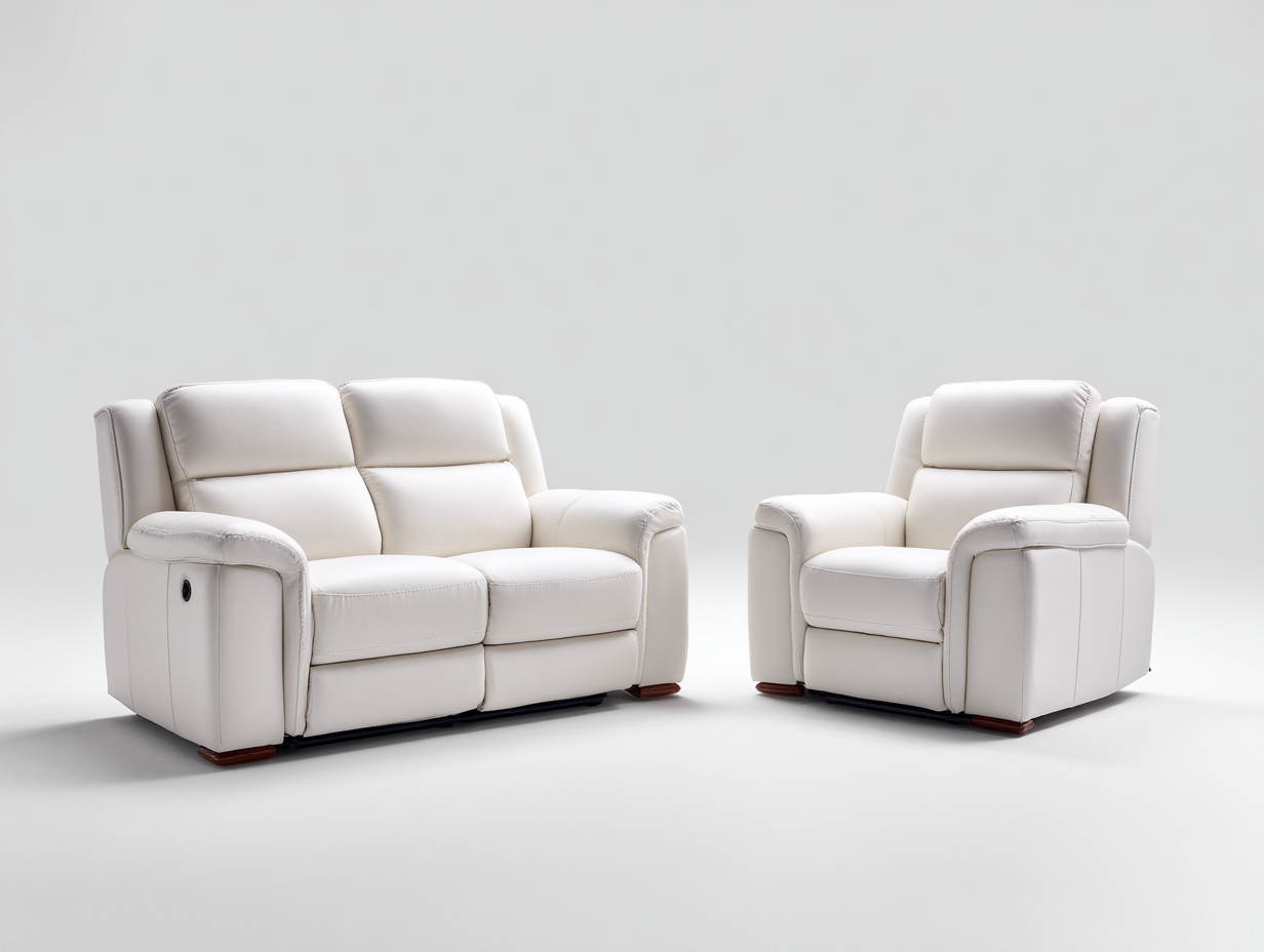 Relaxsofa Sets Kunstleder 200x95x100 cm - Cremeweiß - Elektrische Relaxfunktion geeignet für Wohnzimmer-Oakmylab