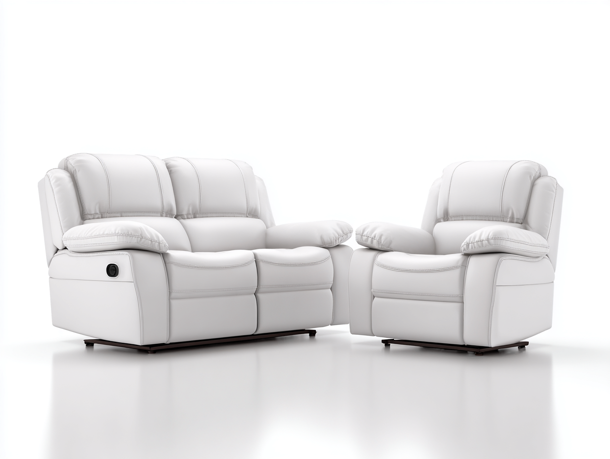 Relaxsofa Sets Kunstleder 205x95x102 cm - Cremeweiß - Modernes Design mit Relaxfunktion geeignet für Wohnzimmer-Oakmylab