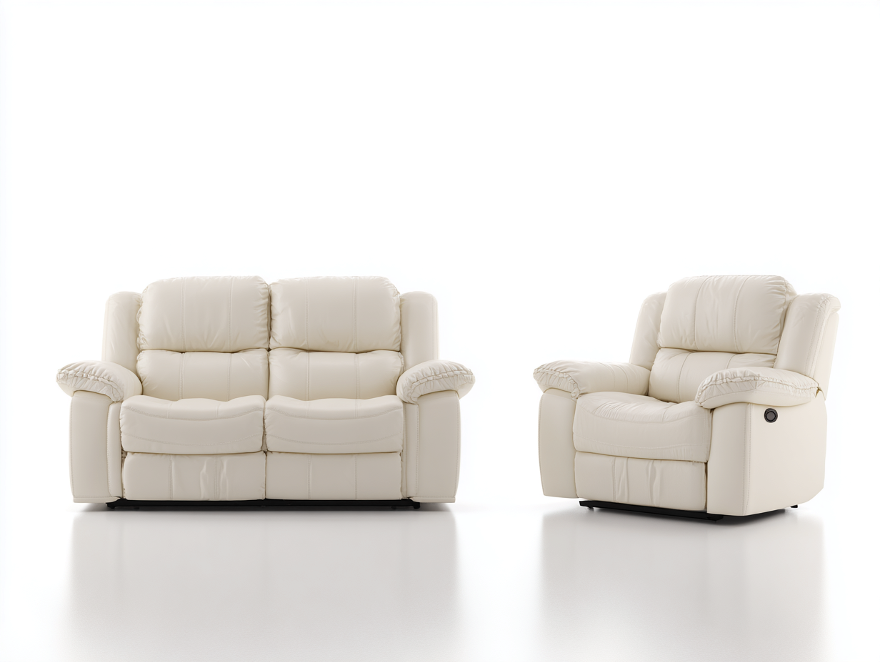 Relaxsofa Sets Kunstleder 180x95x100 cm - Cremeweiß - Elektrische Relaxfunktion für Wohnzimmer geeignet-Oakmylab