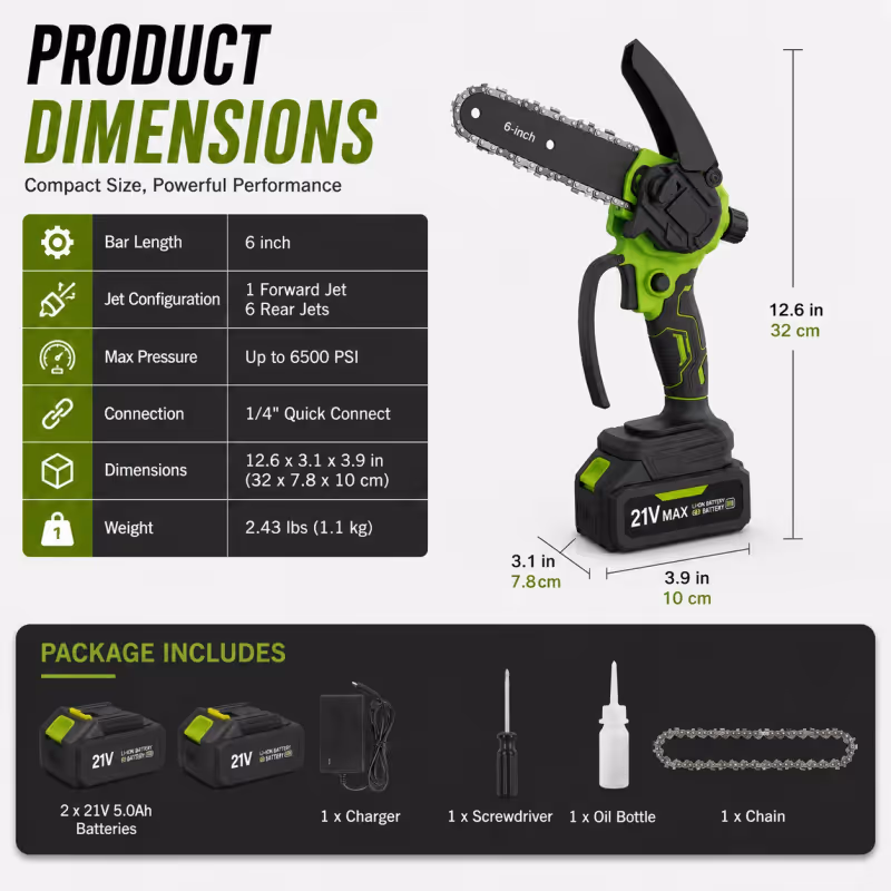 ⚡ 21V Cordless Mini Chainsaw – Dual Battery Garden Cutter🔋