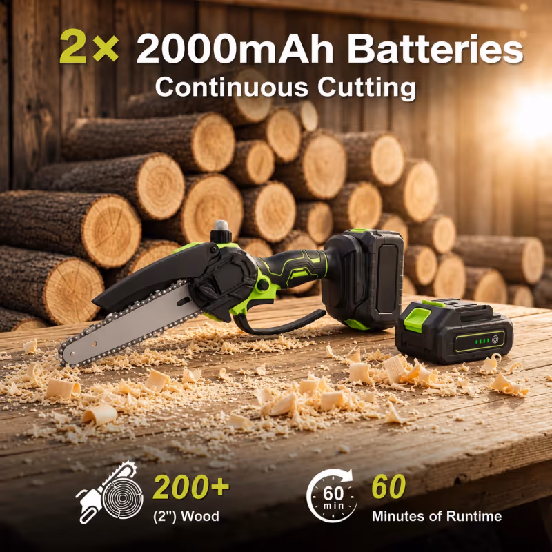 ⚡ 21V Cordless Mini Chainsaw – Dual Battery Garden Cutter🔋