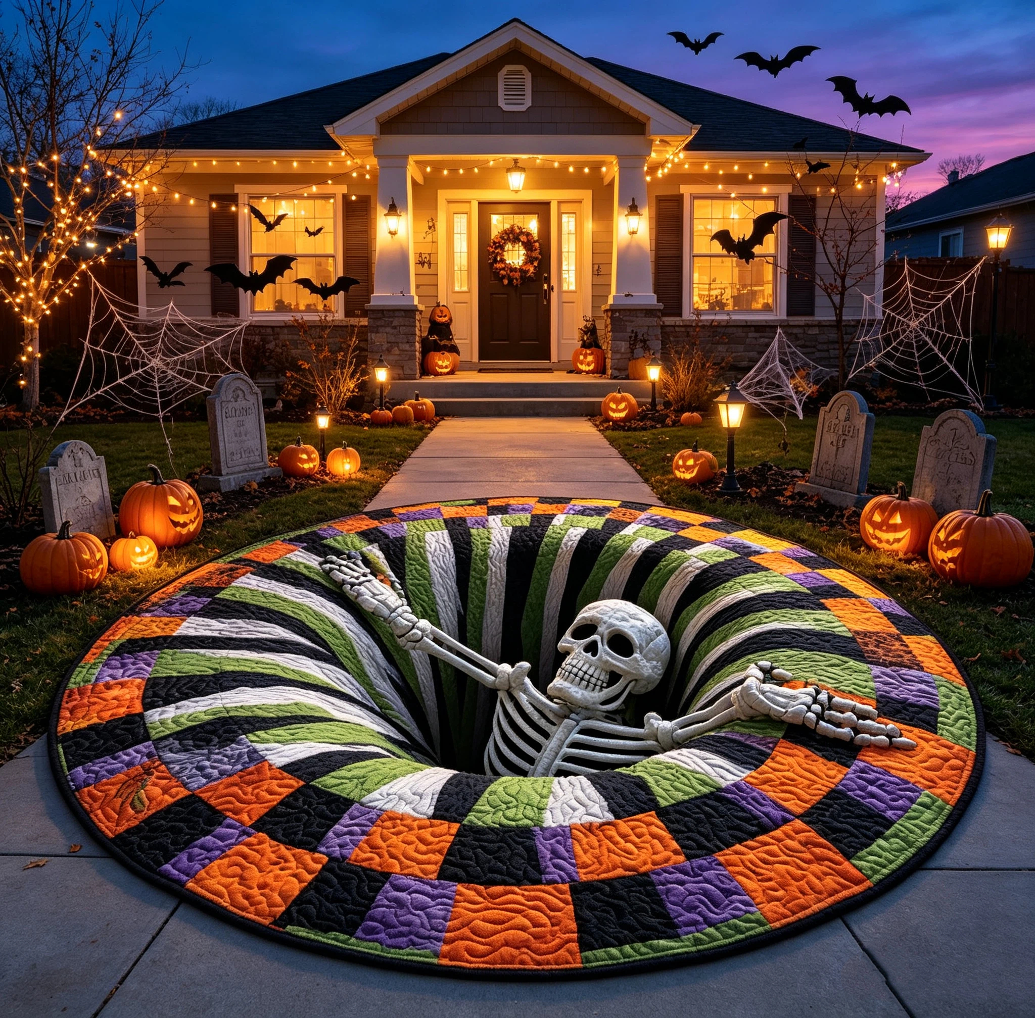 🔥Limited Time 50% OFF👻💀 Halloween 3D Optical Illusion Ghost & Skeleton Rug