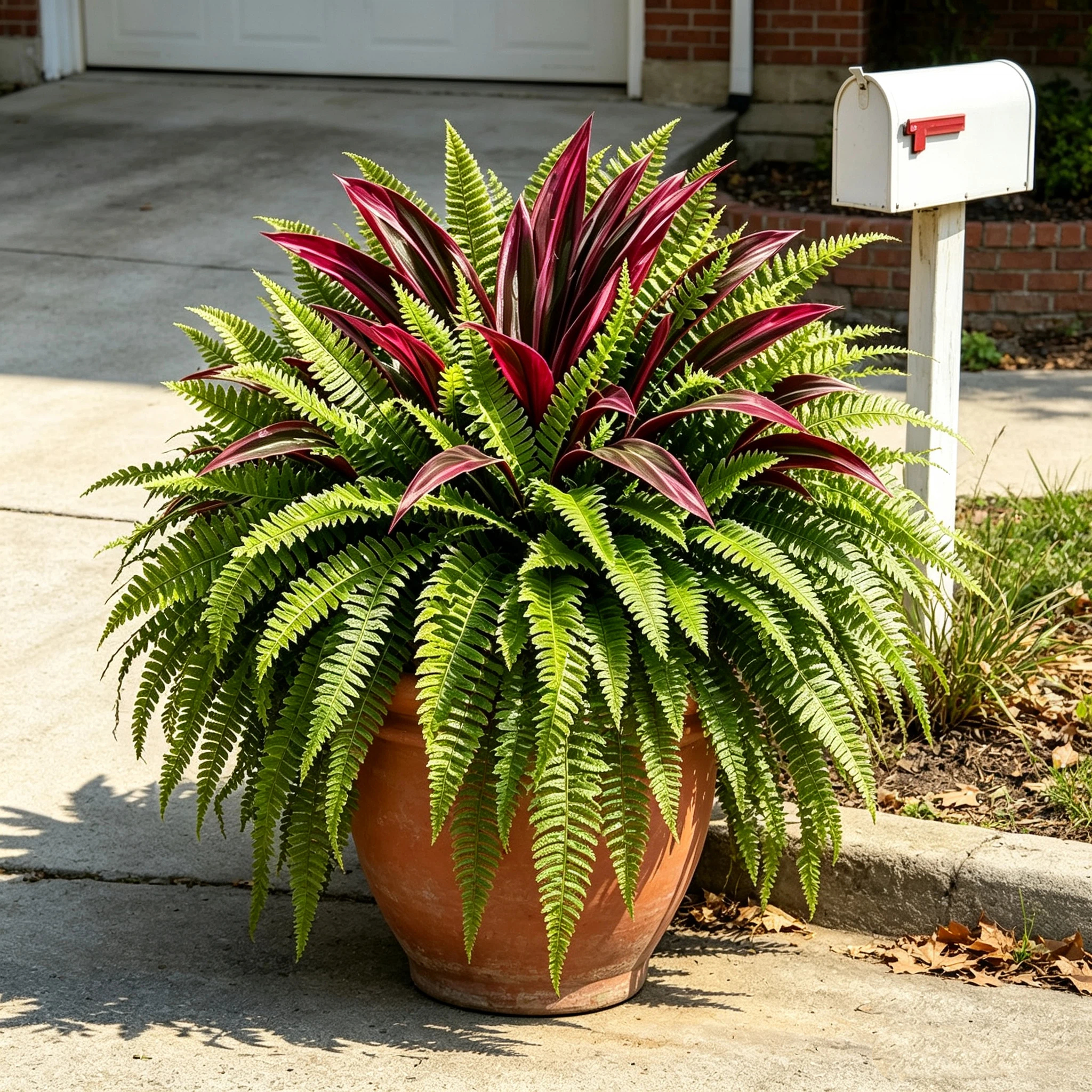 💥BUY 1 GET 1 FREE (2 PCS)🔥 48" Large UV-Resistant Artificial Fern & Red Dracaena Decorative Plants – Full, Lush & Fade-Resistant!