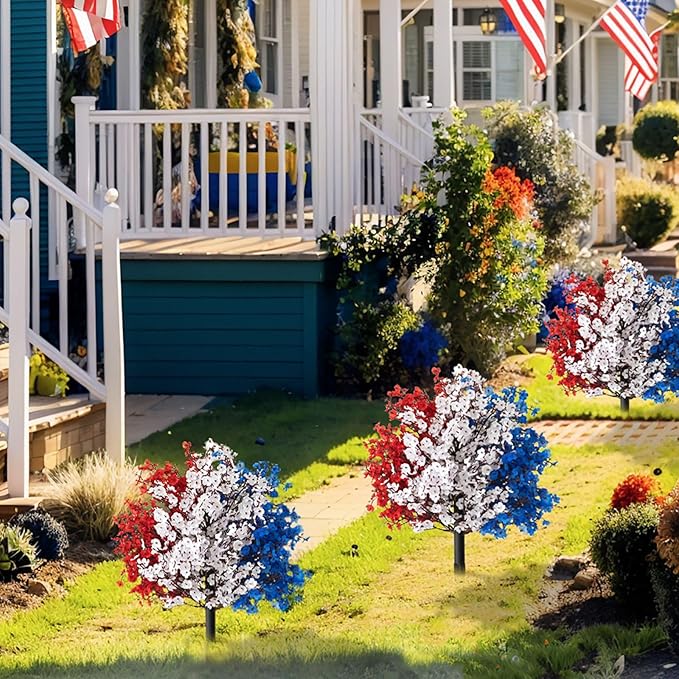 🇺🇸4th of July Outdoor UV Resistant & Waterproof Artificial Topiary Ball Bush Decor with Stake