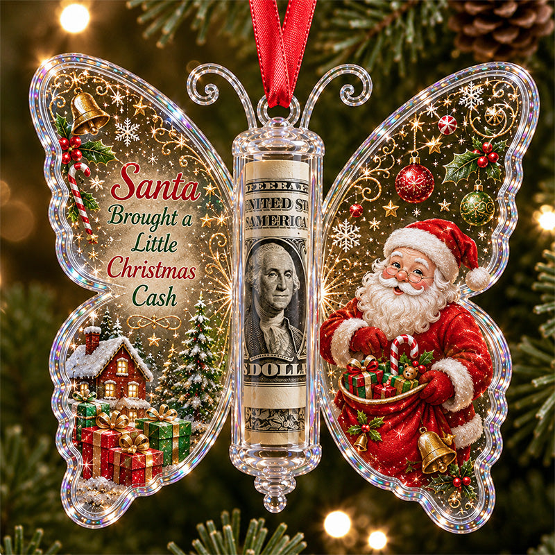 Santa Christmas cash butterfly ornament