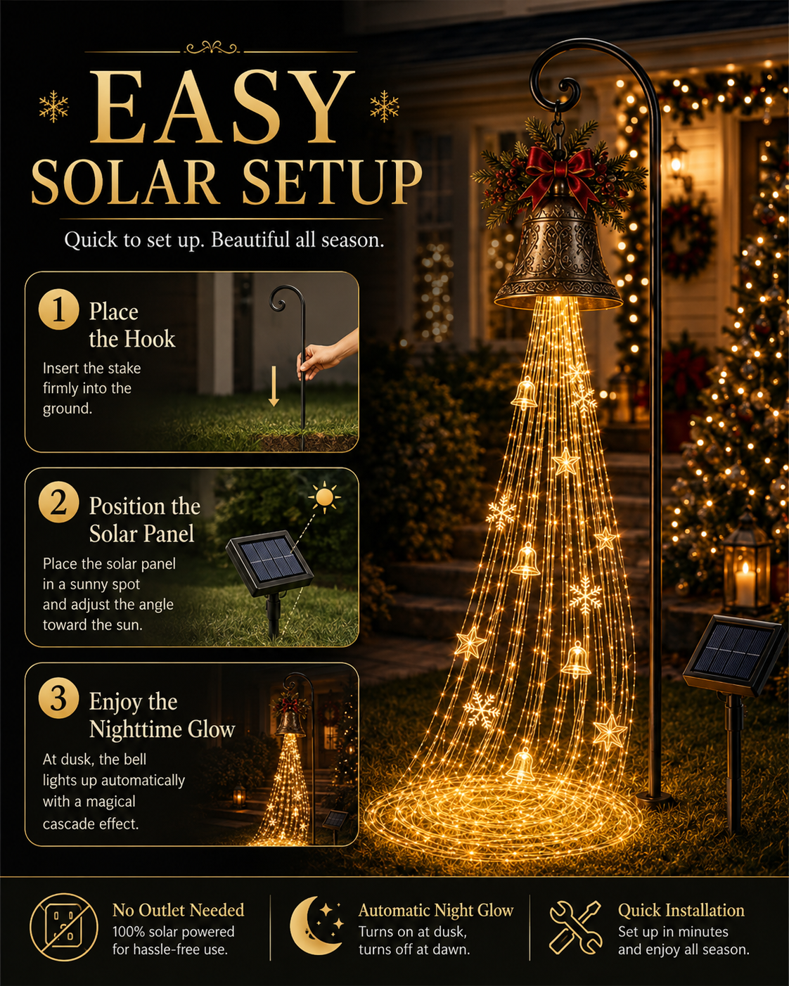 Christmas Bell Cascade easy solar setup