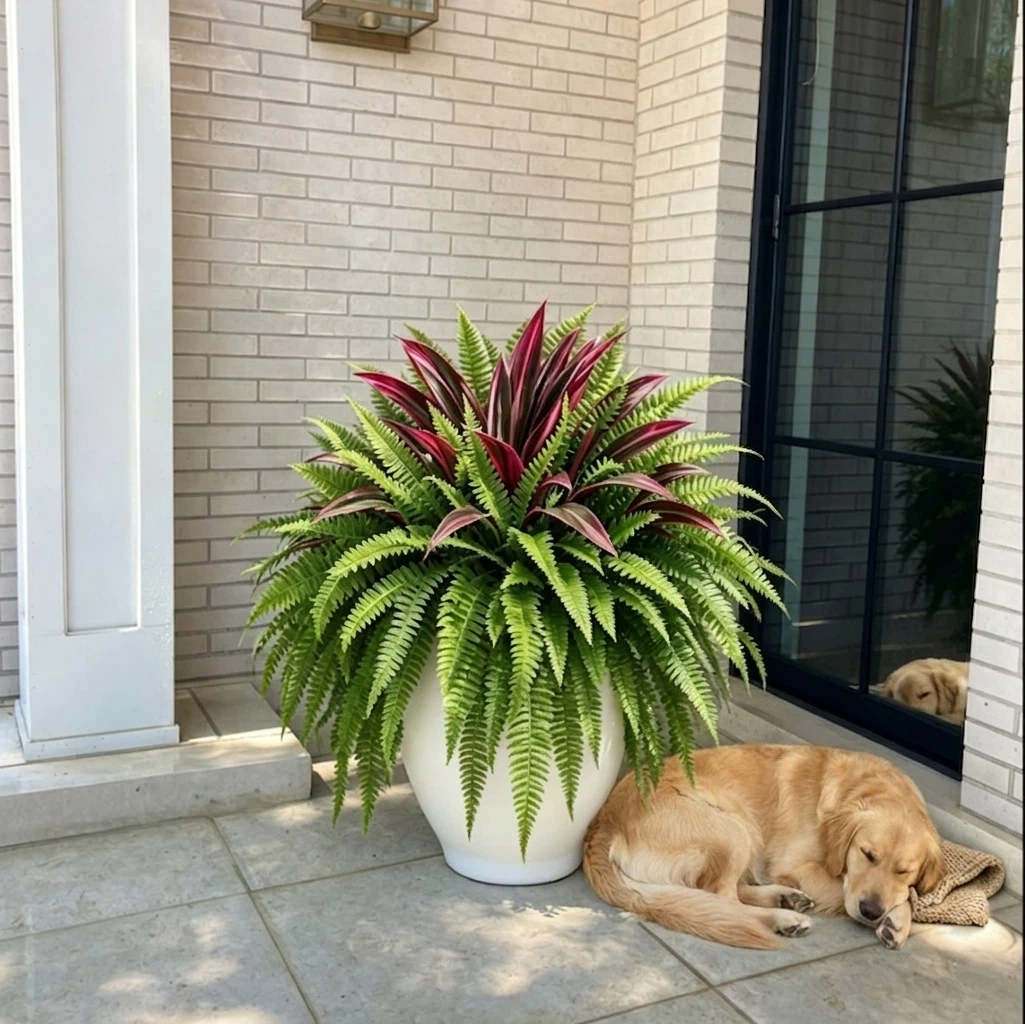 💥BUY 1 GET 1 FREE (2 PCS)🔥 48" Large UV-Resistant Artificial Fern & Red Dracaena Decorative Plants – Full, Lush & Fade-Resistant!