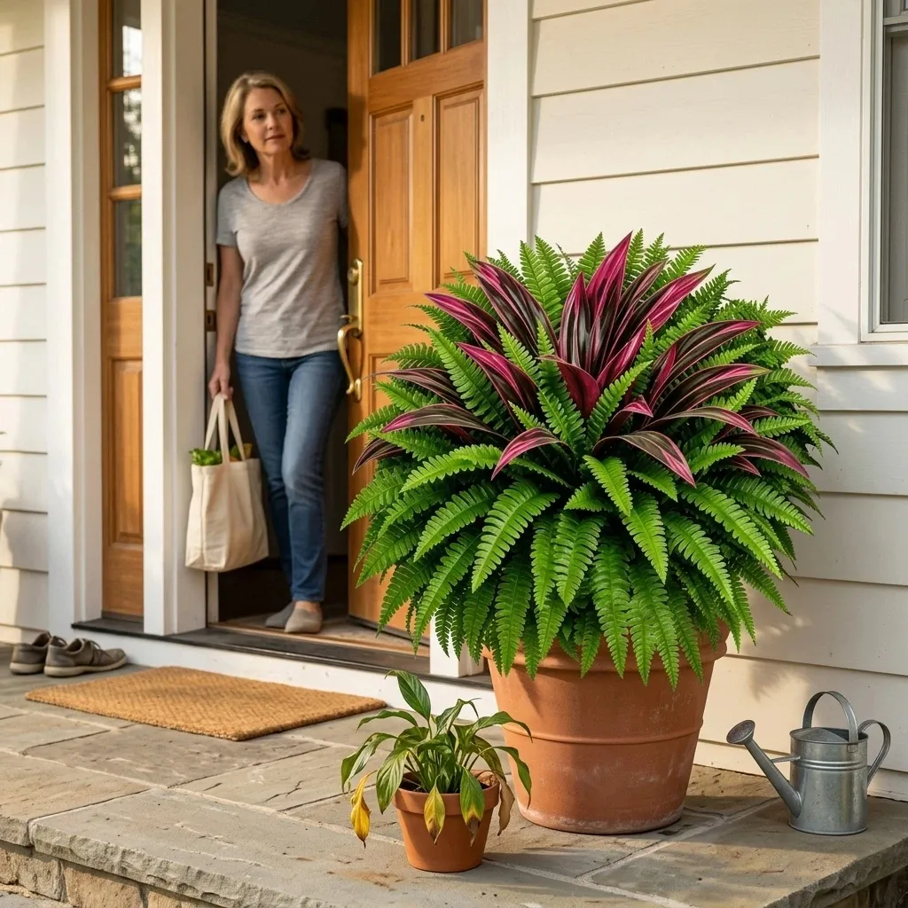 💥BUY 1 GET 1 FREE (2 PCS)🔥 48" Large UV-Resistant Artificial Fern & Red Dracaena Decorative Plants – Full, Lush & Fade-Resistant!