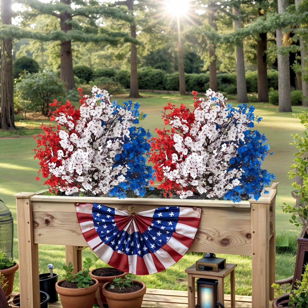 🇺🇸4th of July Outdoor UV Resistant & Waterproof Artificial Topiary Ball Bush Decor with Stake