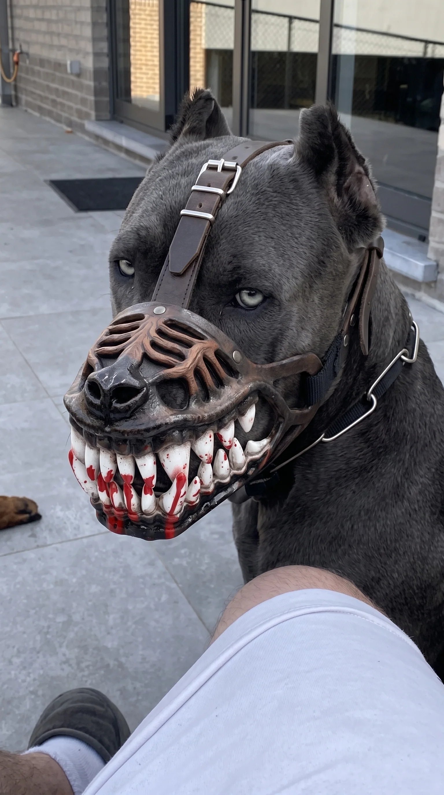 Natural latex monster dog costume muzzle Halloween pet accessory material detail