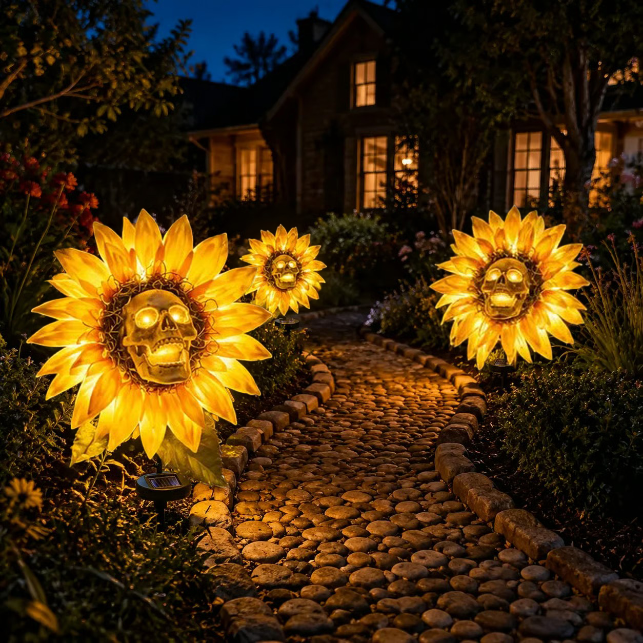 🌻 Solar Sunflower Skull Stake Light - Illuminate Your Halloween with Spooky Charm!