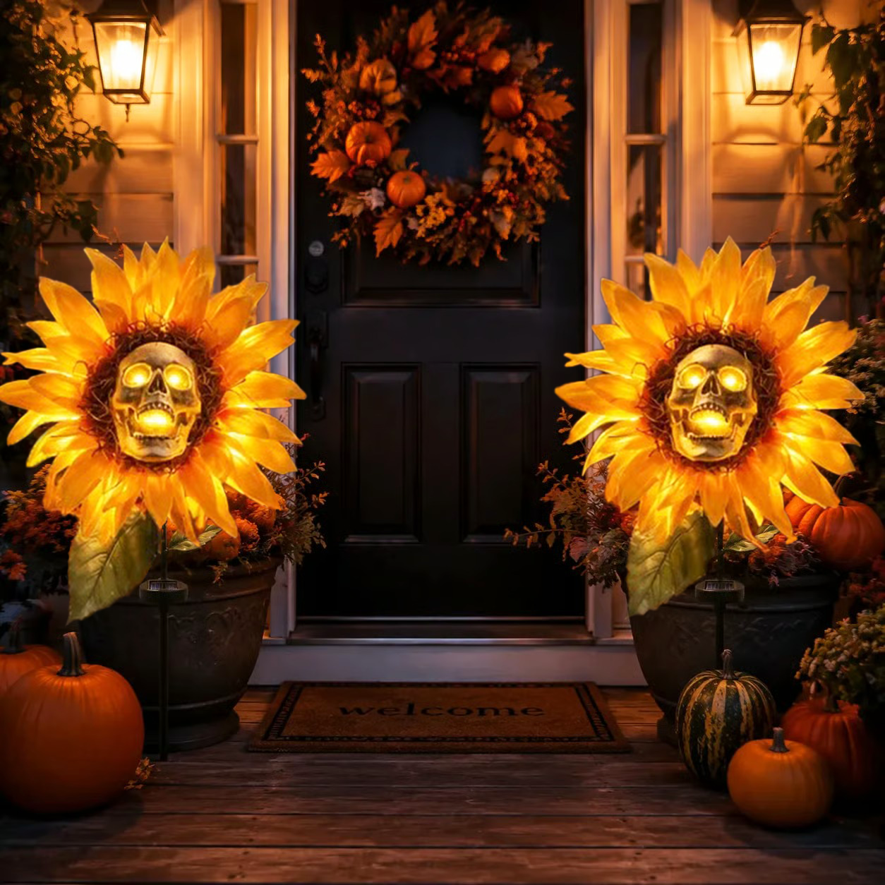 🌻 Solar Sunflower Skull Stake Light - Illuminate Your Halloween with Spooky Charm!