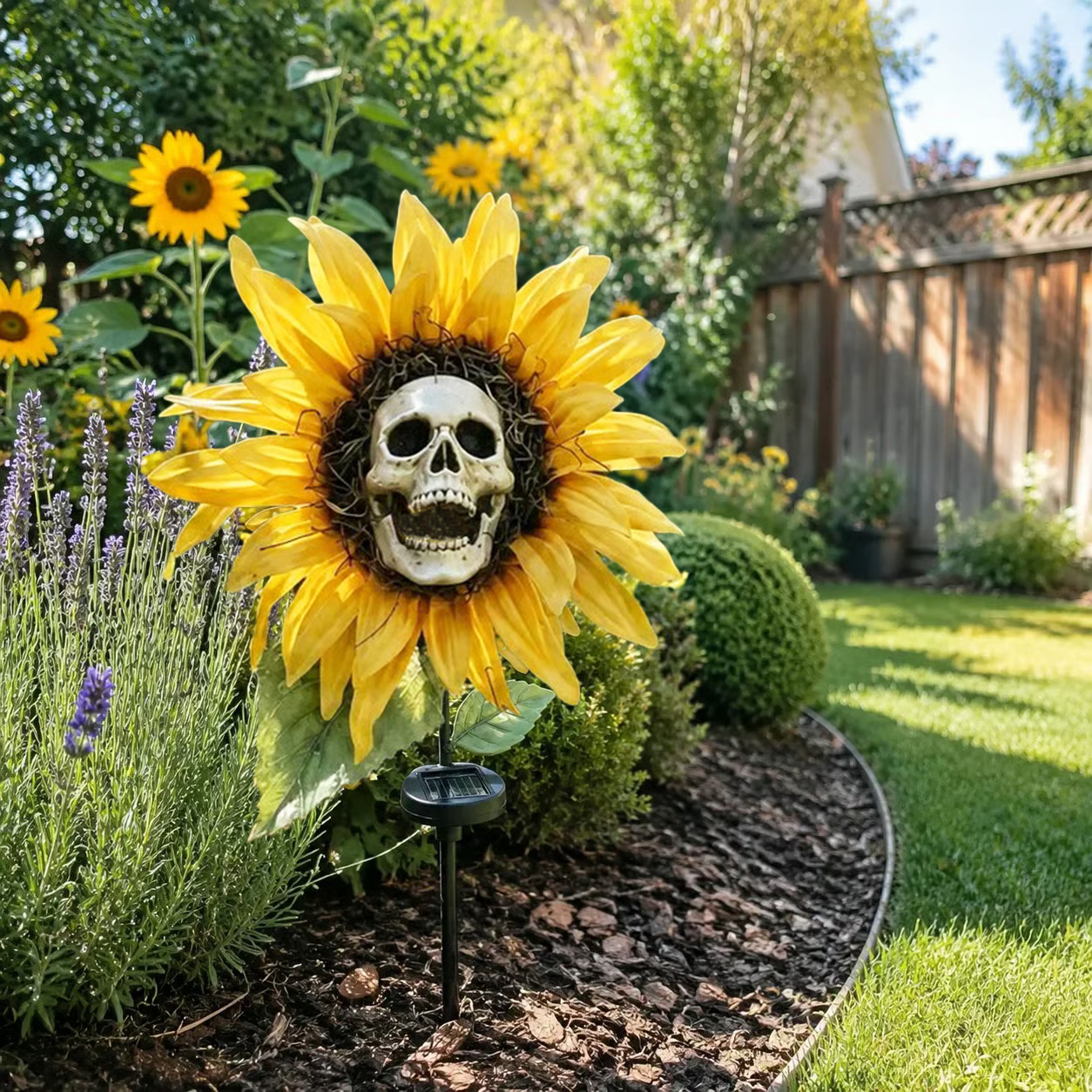 🌻 Solar Sunflower Skull Stake Light - Illuminate Your Halloween with Spooky Charm!