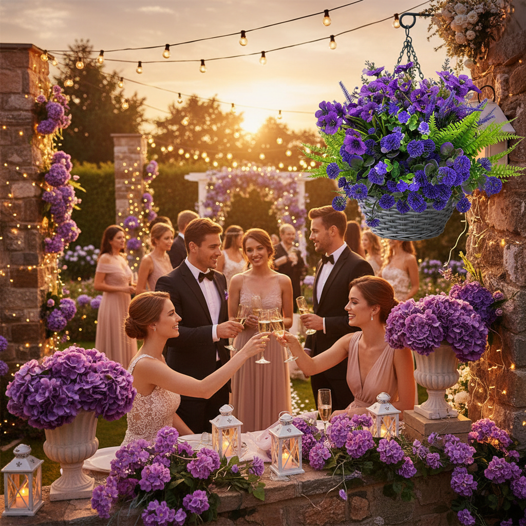 Artificial UV-Resistant Deep Violet & Lavender Hanging Basket Flower Kit