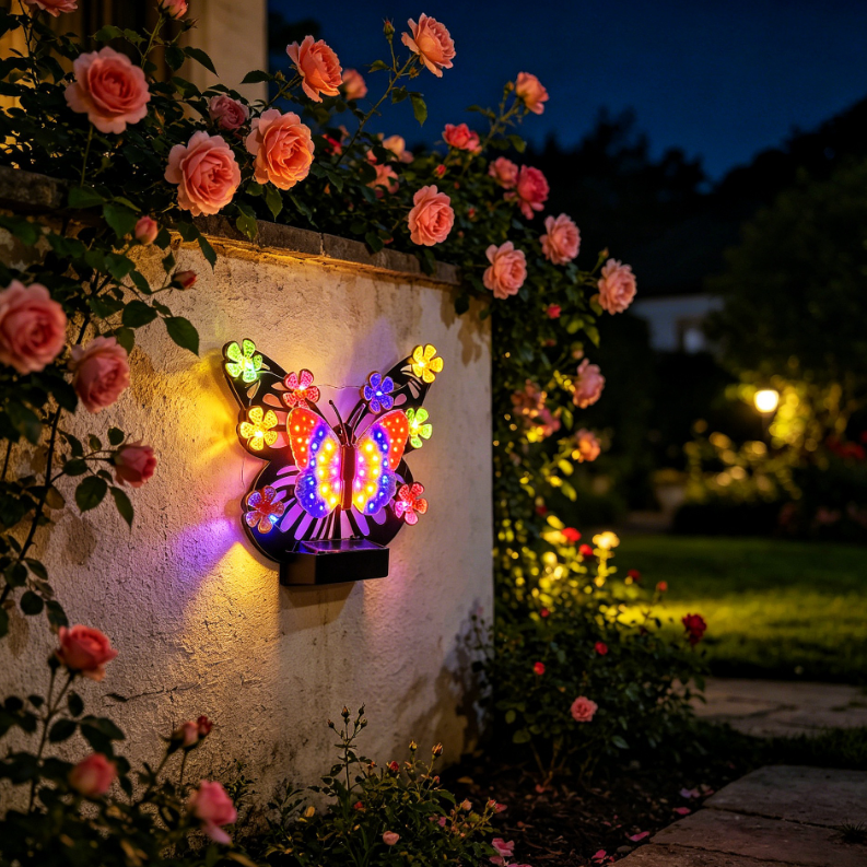 Purple Solar Butterfly Garden Wall Light