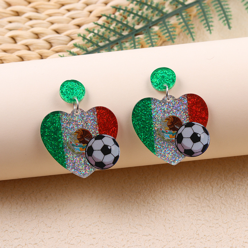 2026 World Cup Country Flag Acrylic Heart & Round Tassel Drop Earrings