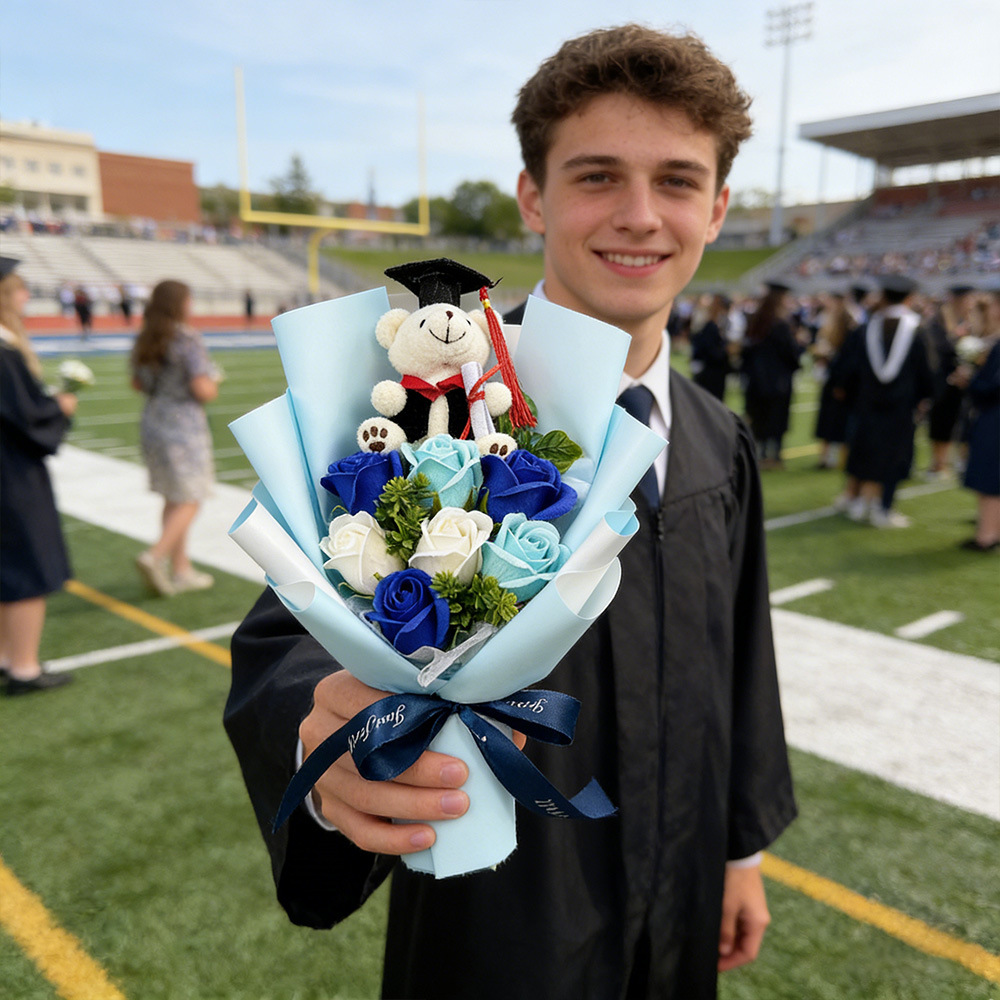 Graduation Bear Bouquet Plush Doll Gift for Friends Eternal Flower