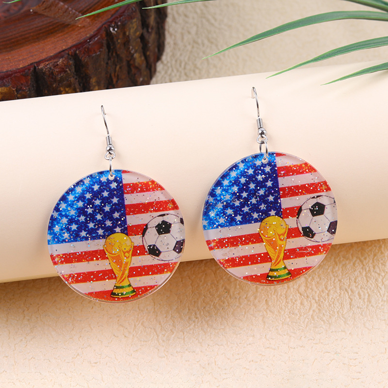 2026 World Cup Country Flag Acrylic Heart & Round Tassel Drop Earrings