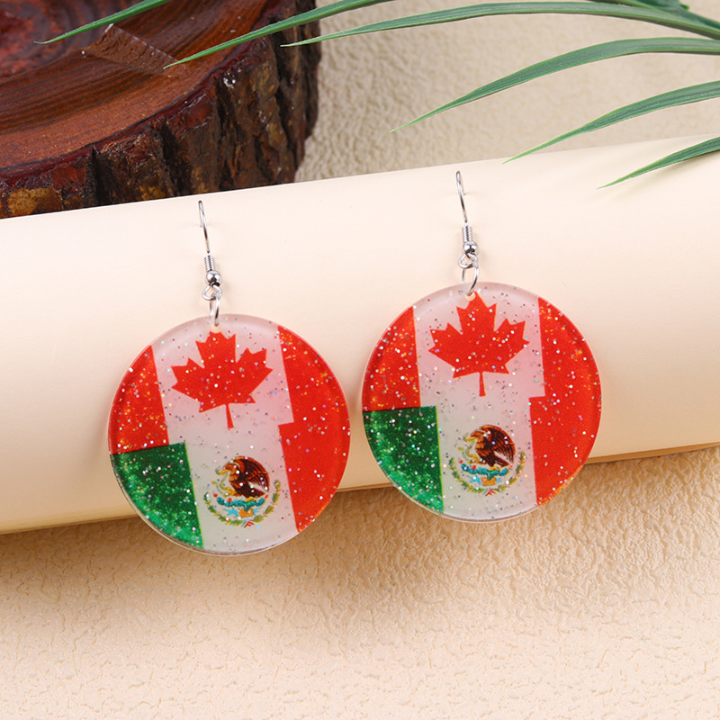 2026 World Cup Country Flag Acrylic Heart & Round Tassel Drop Earrings