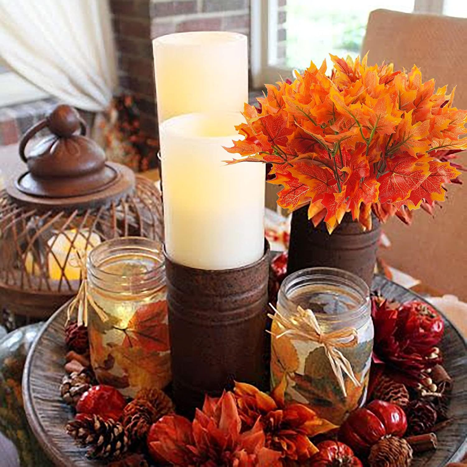 Artificial Maple Leaf Branch Autumn Faux Fall Flower Thanksgiving Home Decor