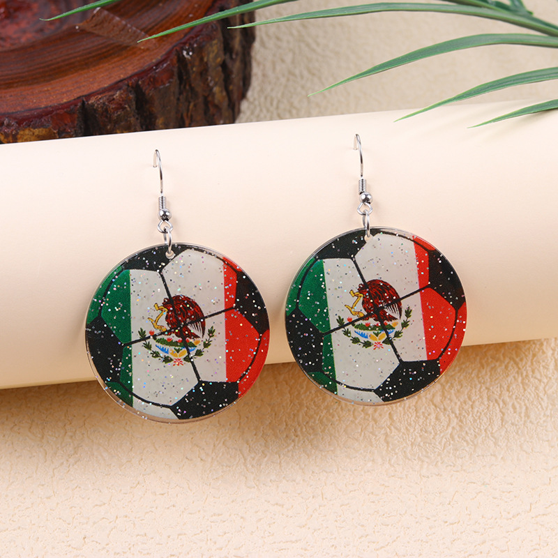 2026 World Cup Country Flag Acrylic Heart & Round Tassel Drop Earrings