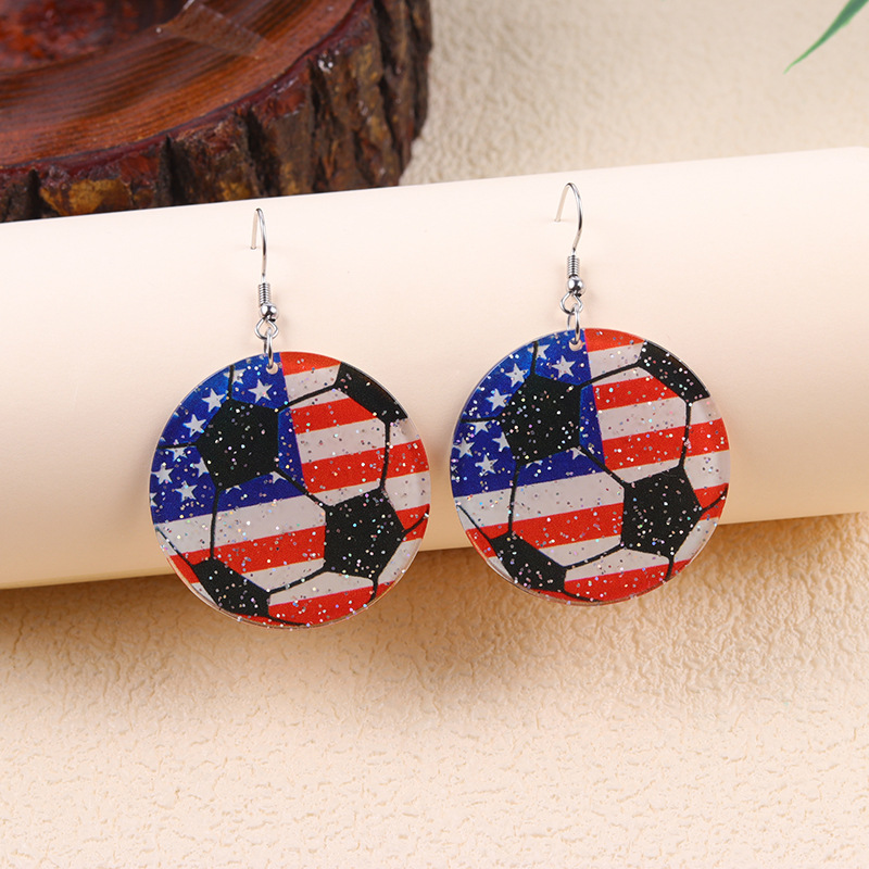 2026 World Cup Country Flag Acrylic Heart & Round Tassel Drop Earrings